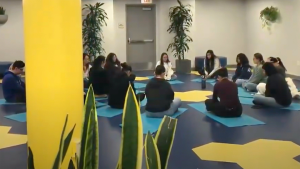 students meditating